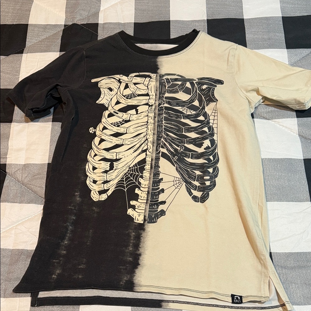Rags to Raches Split Skeleton Tee - Black and Cream